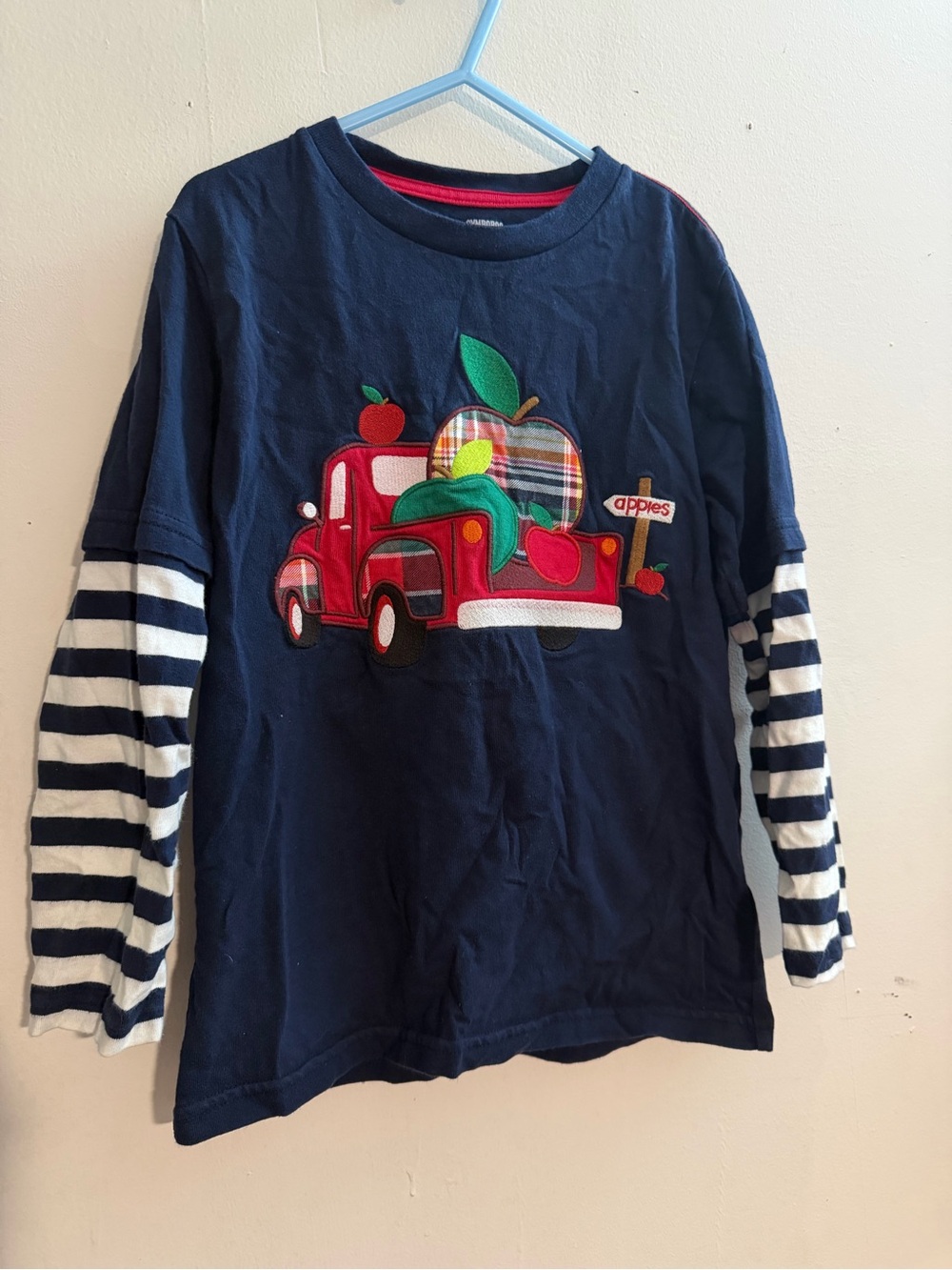 Gymboree Navy Long-Sleeve Shirt with Red Truck and Apple Appliqué